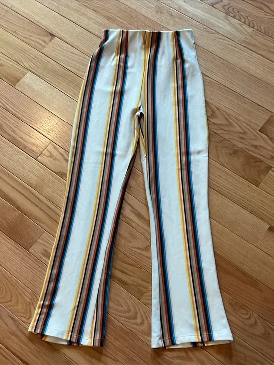 Free People Striped High-Waist Flare Pants - White Multi elastic sz 0 NWOT 70s - Picture 2 of 11